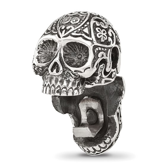 Sterling Silver Reflections Antiqued Mexican Skull Hinged Bead