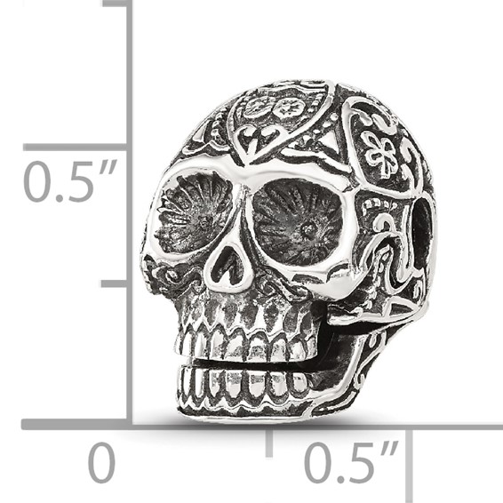 Sterling Silver Reflections Antiqued Mexican Skull Hinged Bead