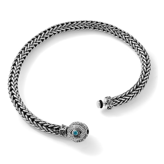 Sterling Silver Reflections Antiqued CZ Nazar Eye Hinged Bead