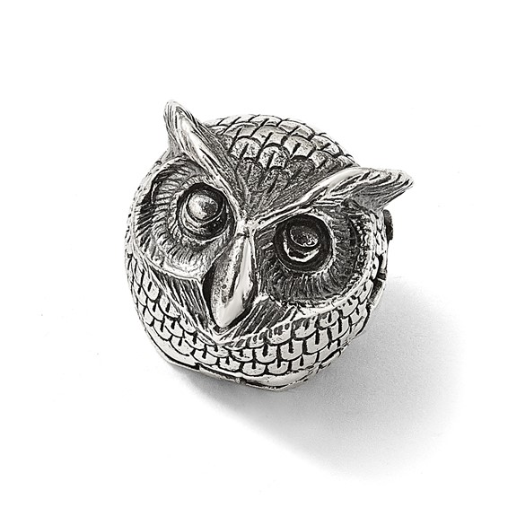 Sterling Silver Reflections Antiqued Owl Hinged Bead