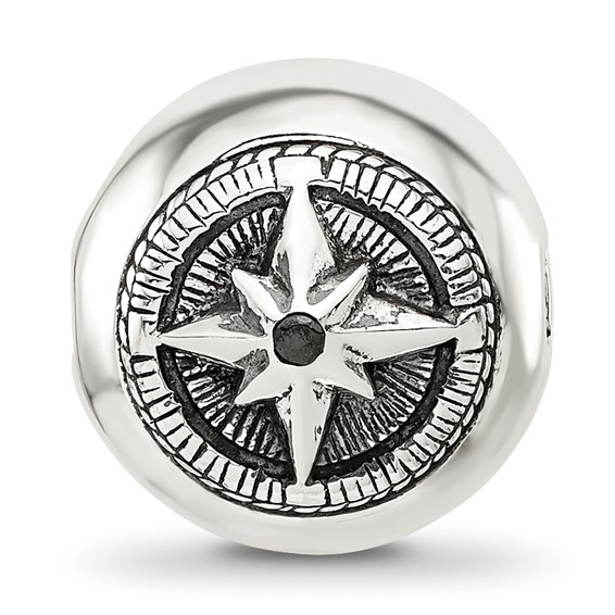 Sterling Silver Reflections Round Star Compass Hinged Bead