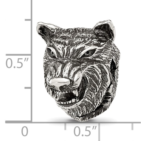 Sterling Silver Reflections Polished Wolf Head Hinged Bead