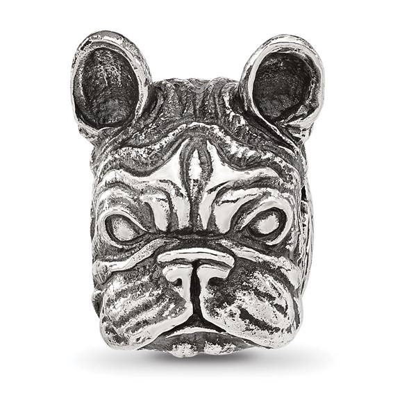 Sterling Silver Reflections Antiqued Bulldog Head Hinged Bead