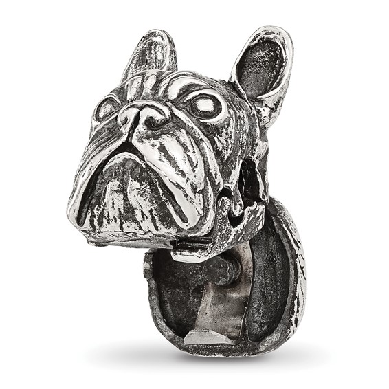 Sterling Silver Reflections Antiqued Bulldog Head Hinged Bead
