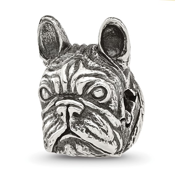 Sterling Silver Reflections Antiqued Bulldog Head Hinged Bead