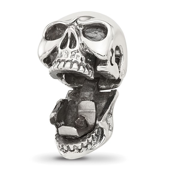 Sterling Silver Reflections Antiqued Skull Hinged Bead