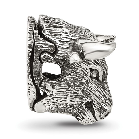 Sterling Silver Reflections Antiqued Fighting Bull Head Hinged Bead