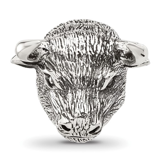 Sterling Silver Reflections Antiqued Fighting Bull Head Hinged Bead