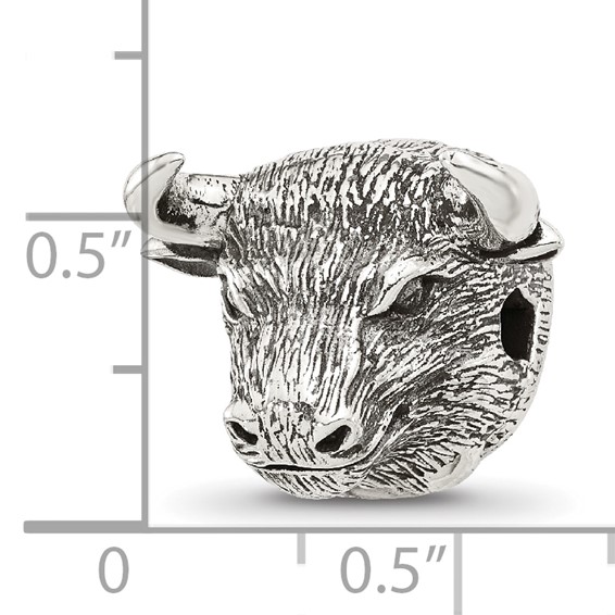 Sterling Silver Reflections Antiqued Fighting Bull Head Hinged Bead