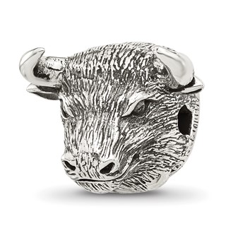 Sterling Silver Reflections Antiqued Fighting Bull Head Hinged Bead