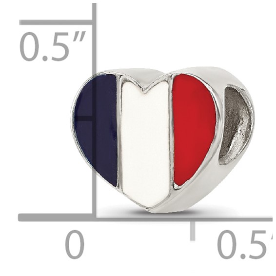 Sterling Silver Reflections French Enameled Flag Heart Shaped Bead