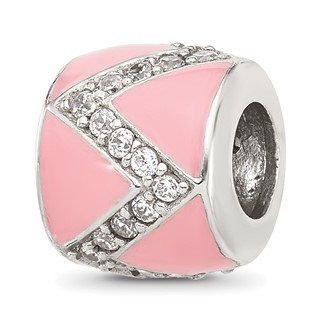 Sterling Silver Reflections Pink Enamel with CZ Design Bead