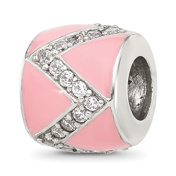 Sterling Silver Reflections Pink Enamel with CZ Design Bead