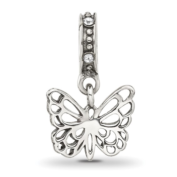 Sterling Silver Reflections Crystal Butterfly Dangle Bead