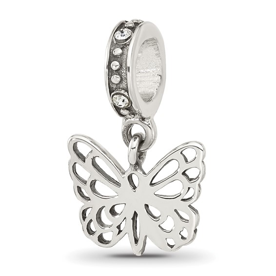 Sterling Silver Reflections Crystal Butterfly Dangle Bead
