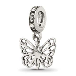 Sterling Silver Reflections Crystal Butterfly Dangle Bead
