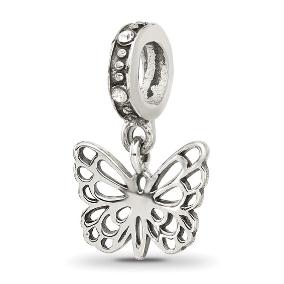 Sterling Silver Reflections Crystal Butterfly Dangle Bead