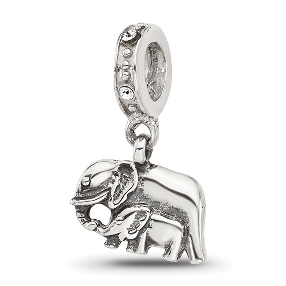 Sterling Silver Reflections Mommy and Baby Elephant Crystal Dangle Bead