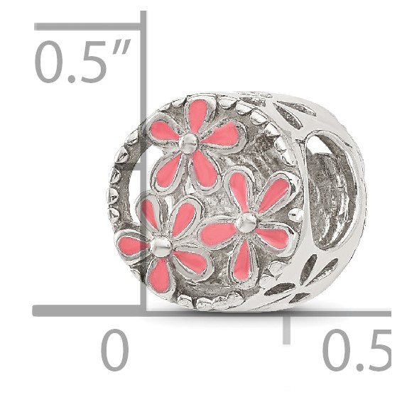 Sterling Silver Reflections Pink Enameled Floral Circle Bead
