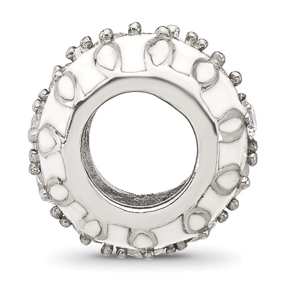 Sterling Silver Reflections White Enamel and CZ Fancy Bead