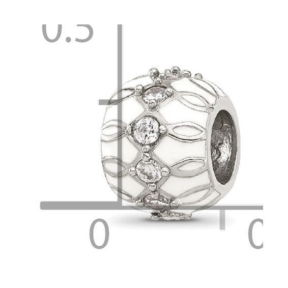 Sterling Silver Reflections White Enamel and CZ Fancy Bead