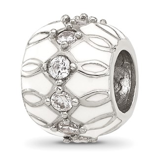 Sterling Silver Reflections White Enamel and CZ Fancy Bead