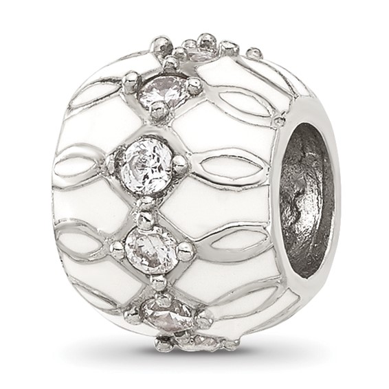 Sterling Silver Reflections White Enamel and CZ Fancy Bead