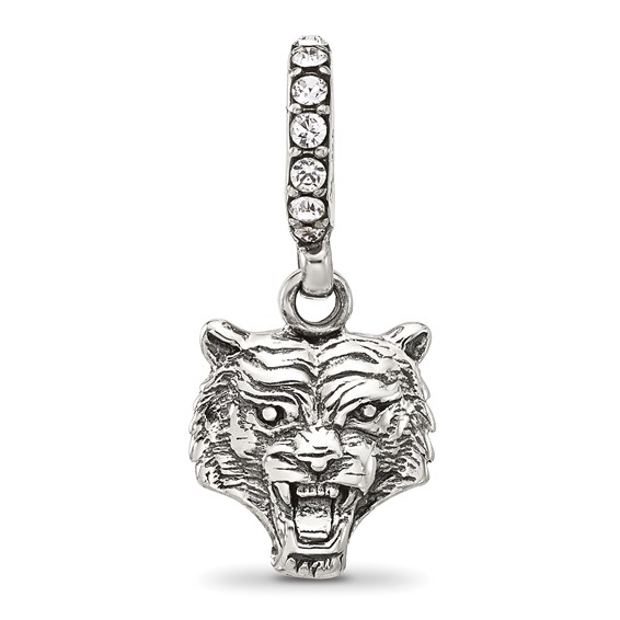 Sterling Silver Reflections Crystal Tiger Head Dangle Bead