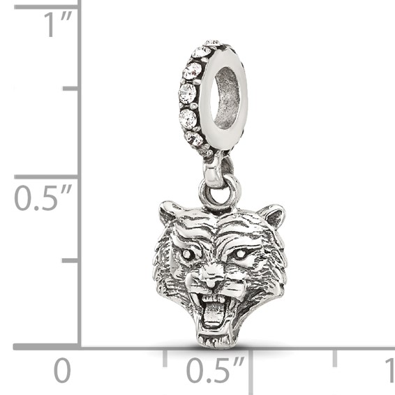 Sterling Silver Reflections Crystal Tiger Head Dangle Bead