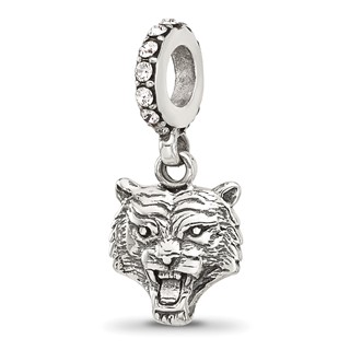 Sterling Silver Reflections Crystal Tiger Head Dangle Bead