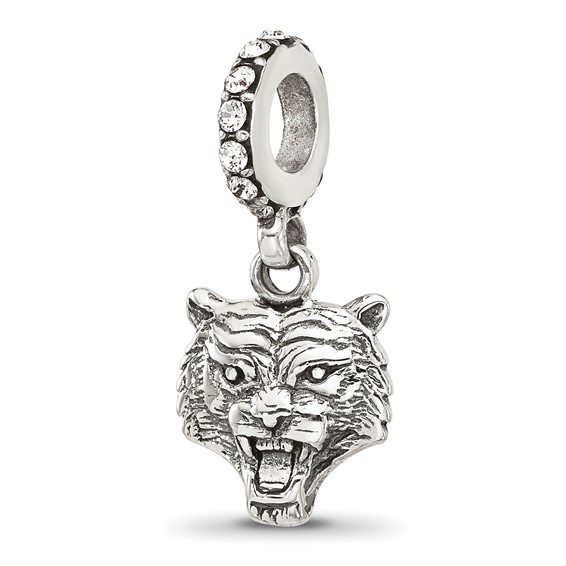 Sterling Silver Reflections Crystal Tiger Head Dangle Bead