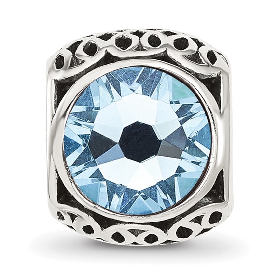 Sterling Silver Reflections Antiqued Light Blue Crystal Bead