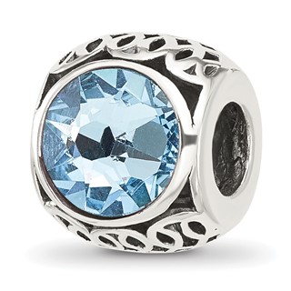 Sterling Silver Reflections Antiqued Light Blue Crystal Bead