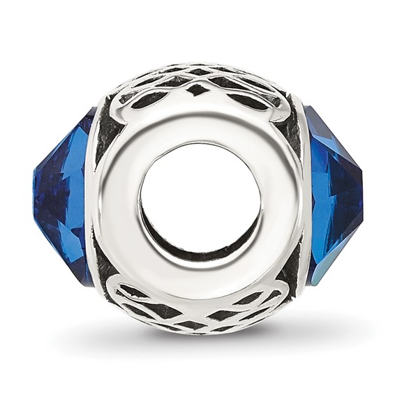 Sterling Silver Reflections Antiqued Blue Crystal Bead