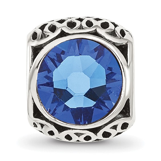 Sterling Silver Reflections Antiqued Blue Crystal Bead