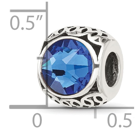 Sterling Silver Reflections Antiqued Blue Crystal Bead