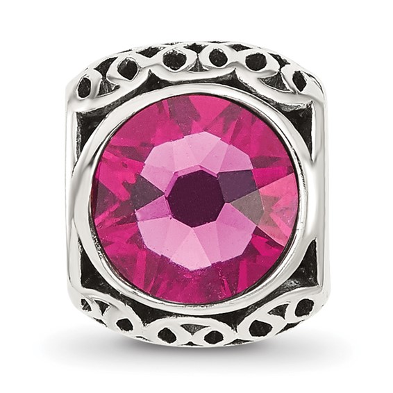 Sterling Silver Reflections Antiqued Dark Pink Crystal Bead