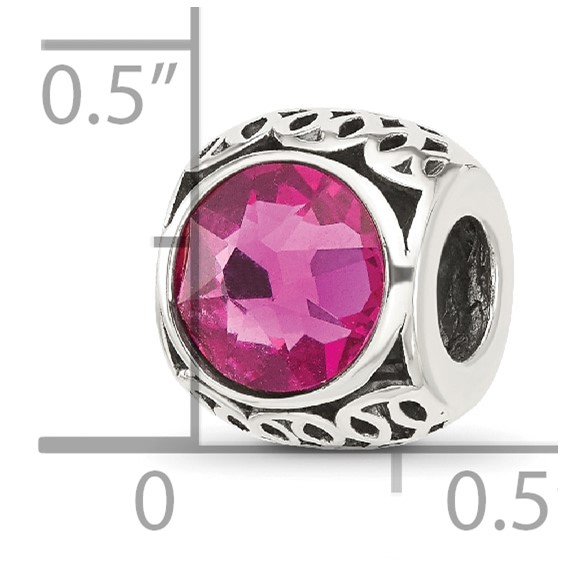 Sterling Silver Reflections Antiqued Dark Pink Crystal Bead