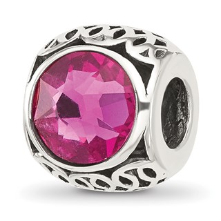Sterling Silver Reflections Antiqued Dark Pink Crystal Bead