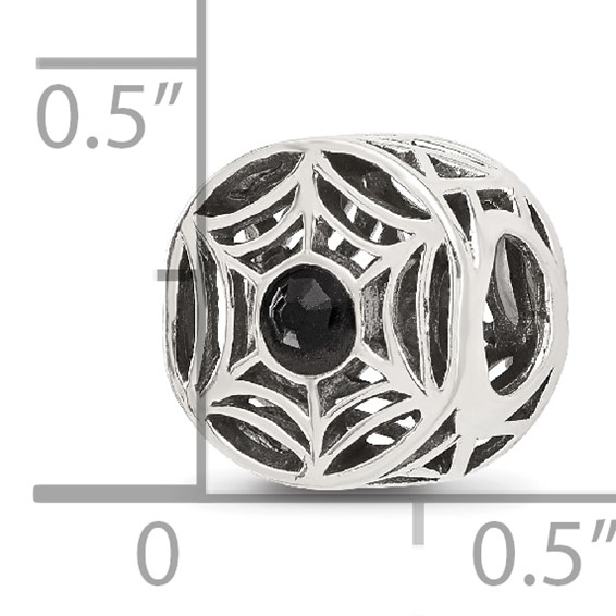 Sterling Silver Reflections Black Crystal Spider Web Bead