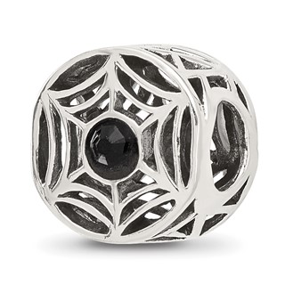 Sterling Silver Reflections Black Crystal Spider Web Bead