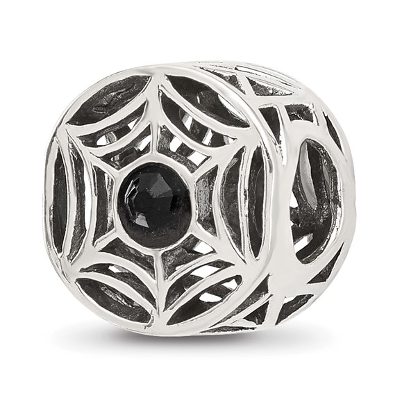 Sterling Silver Reflections Black Crystal Spider Web Bead