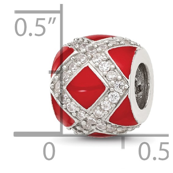 Sterling Silver Reflections CZ Red Enameled Fancy Bead
