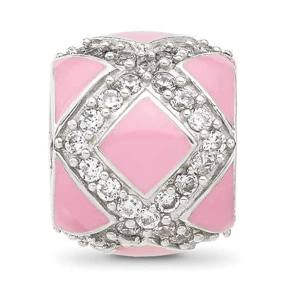Sterling Silver Reflections CZ Pink Enameled Fancy Bead