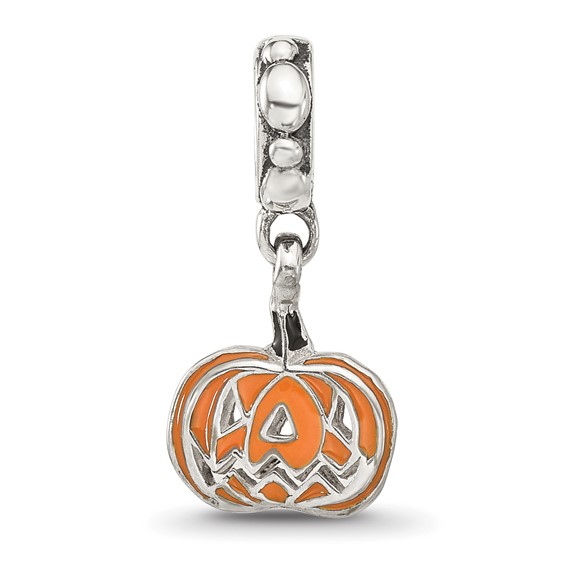 Sterling Silver Reflections Orange Enameled Pumpkin Dangle Bead