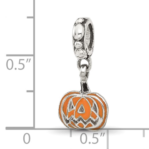 Sterling Silver Reflections Orange Enameled Pumpkin Dangle Bead