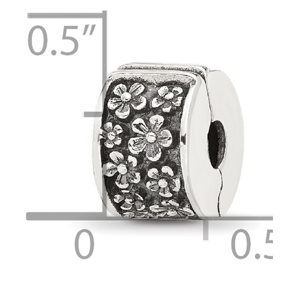 Sterling Silver Reflections Antiqued Floral Clip Bead