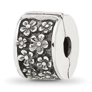 Sterling Silver Reflections Antiqued Floral Clip Bead