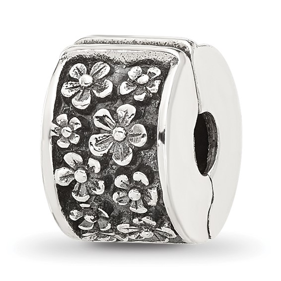 Sterling Silver Reflections Antiqued Floral Clip Bead