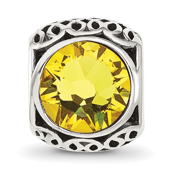 Sterling Silver Reflections Antiqued Yellow Crystal Bead